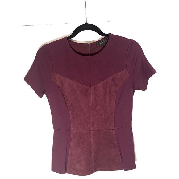 BCBGMAXAZRIA Faux Suede Peplum Top Size XS - Picture 1 of 10